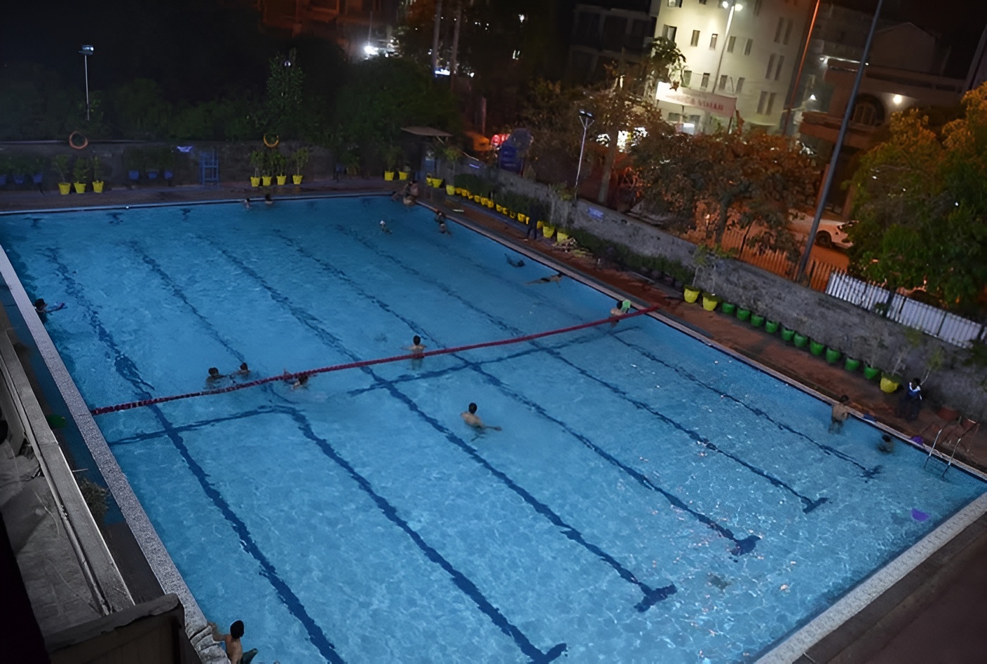 Coach demonstrating swimming technique